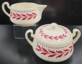 Homer Laughlin Hemlock Red Creamer Sugar Bowl Lid Set Vintage Brittany D... - £31.55 GBP