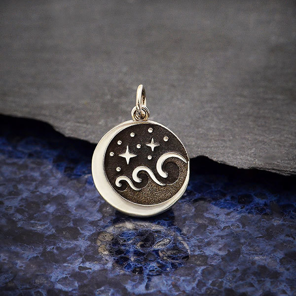 Sterling Silver Starry Night Wave Charm 21x15mm - $44.44