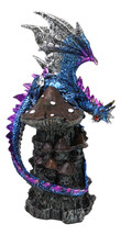 Metallic Blue Hyperion Dragon Perching Mushroom Tower Fortress Figurine - $40.99