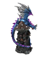 Metallic Blue Hyperion Dragon Perching Mushroom Tower Fortress Figurine - $55.67 CAD