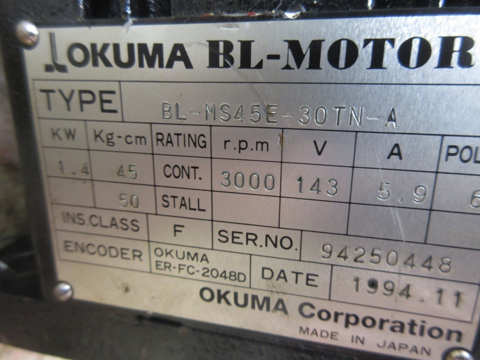 SPECIAL PRICE OKUMA BL-MOTOR BL-MS45E-30TN-A ER-FC-2048D Item image 4