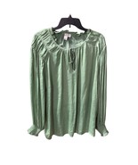 Joie Womens Size 2X Long Sleeve Tunic Top Shirt Blouse Green Tie Ruffle ... - $24.75