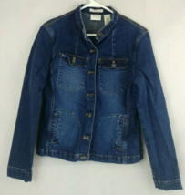 Liz Claiborne Axcess Stretch Button Up Distressed Jean Jacket Size 8 - $18.42
