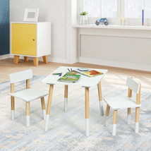 Kids Wooden Table and 2 Chairs Set-White - £79.17 GBP