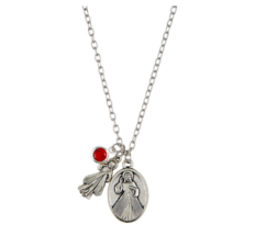 Divine Mercy Jesus Devotional Medal with Red Charm Pendant Necklace Catholic - £7.85 GBP