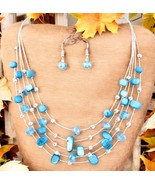 Multistrand Bronze Fade-to-Blue Beads Beaded Necklace &amp; Matching Earring... - $236.30 MXN