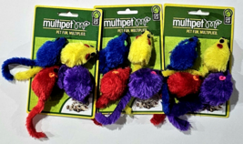 3 Packs Of 4 Multipet Cat Toys Colored Mouses Rattle Pet Fun Red Yellow ... - $25.99