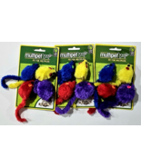 3 Packs Of 4 Multipet Cat Toys Colored Mouses Rattle Pet Fun Red Yellow ... - $35.54 CAD