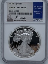 2018 $1 American Silver Eagle Ed Moy Signed Proof 70 Ultra Cameo NGC - £137.66 GBP