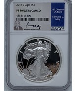 2018 $1 American Silver Eagle Ed Moy Signed Proof 70 Ultra Cameo NGC - £139.88 GBP