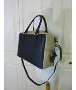 NWT Gianni Notaro Black/Beige Saffiano Leather Satchel Bag - Made in Italy - £205.62 GBP