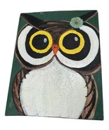 Vintage Owl Painting on Wood Boho Bird Kitsch Woodland - $16.80