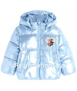 H&M Disney Frozen Elsa Anna Blue Sparkle Prism Puffer Jacket Winter Coat Hoodie - £47.40 GBP
