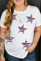 Plus Size Sequin Star Round Neck Short Sleeve T-Shirt - $25.95