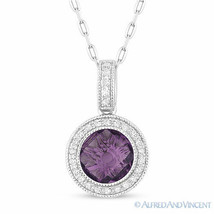 1.46ct Checkerboard Purple Amethyst Diamond Halo Pendant 14k White Gold Necklace - £372.74 GBP