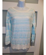 BANANA REPUBLIC Knit 3/4 Length Boat Neck Light Blue/White Striped Shirt... - $18.05