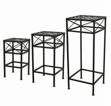 Panacea 102227 Nested Cross Hatch Square Plant Stands, Black - Steel - 3... - $140.32