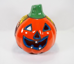 Mexican Pottery Talavera Pumpkin Jack O Lantern Halloween Candle Tealight - £25.86 GBP