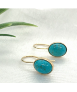 14k Gold Genuine Natural Kingman Turquoise Drop Earrings 4.32 Carat TW (... - $11,967.28 MXN