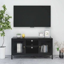  TV Cabinet Black Black powder-coated steel Medium Adjustable Feet - $3,949.79 MXN