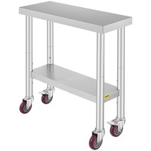 VEVOR 30x12x34 Inch Stainless Steel Work Table 3-Stage Adjustable Shelf with 4 W - £110.85 GBP