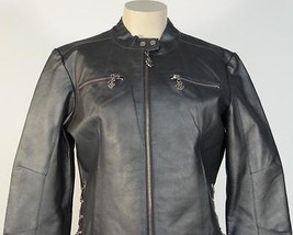 RocaWear Gun Metal Gray Genuine Leather Zip Front Jacket Womans Large L NWT - $199.99