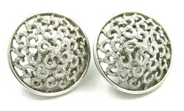 Vintage Trifari Round Silver Tone Clip On Earrings 3/4&quot; - £7.72 GBP