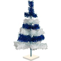 24in Shiny Blue and Matte White Layered Tinsel Christmas Tree Stand - £63.43 GBP