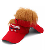 Trump 2024 Hat With Hair Red Baseball Cap Funny Yellow Wig Outdoor Sport... - $22.99