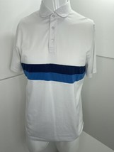 Devereux Men Golf Polo Shirt Pima Cotton Polyester Blend White Blue Large L - £11.81 GBP