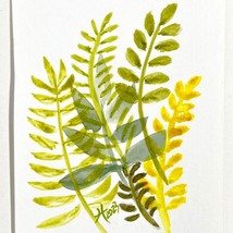 Fern Play Original Wall Art Watercolor Painting Matted Frame Ready 8x10in - £35.97 GBP