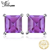 JewelryPalace Square Genuine Natural Amethyst 925 Silver Stud Earrings for Women - £14.95 GBP