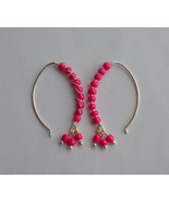 Handmade Wire Wrapped Hot Pink seed bead silver plated Hoop Earring - £10.35 GBP
