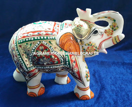 Marble Decorative Handmade Painted Work Designer Elephant Interior Decor... - $85.04+