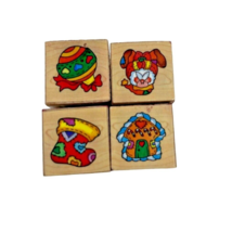 Lot of 4 Michaels Stores Christmas Wood Mounted Rubber Stamps Teacher Crafts - £5.33 GBP