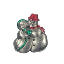 Christmas Snowman Couple JJ Vintage Silver Pin Brooch * READ Has Wear - $4.70