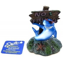 Aquarium Ornament Blue Ribbon Cool Shark No Fishing Sign 3&quot;L x 3&quot;W x 3.5&quot;H Fish - £9.88 GBP