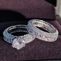 2021 New 925 Sterling Silver Luxury Bold Big Wedding Rings Set For Bridal Women  - £9.50 GBP