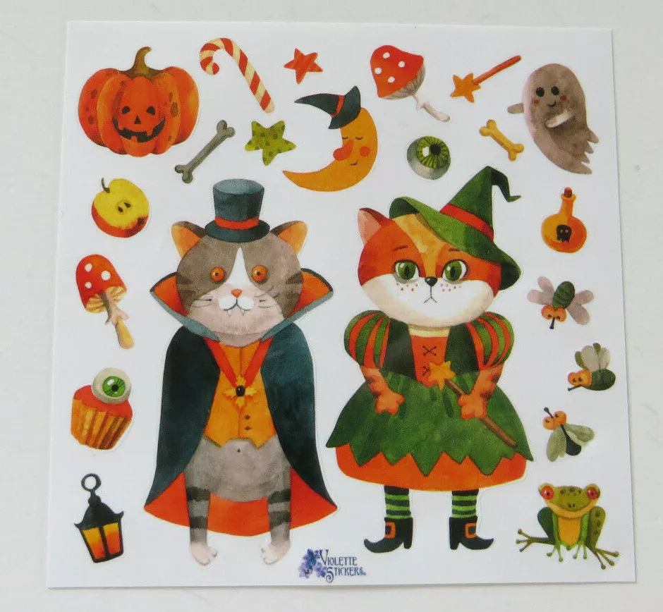 Square Sheet Of Halloween Stickers Catoween 4x4  - $8.99