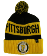 Pittsburgh Men&#39;s Blended Stripe Winter Knit Pom Beanie Hat (Black/Gold) - $20.44 CAD