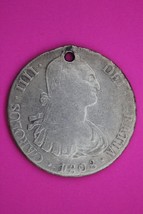 1808 Bolivia Spanish 8 Reales King Carolus IIII Silver Coin Pendant Holed 13 - $90.44