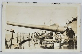 WWI on Deck Crusier &quot;Scrub Tables&quot; Sailors 8&quot; Gun Real Photo RPPC Postcard M17 - £23.94 GBP