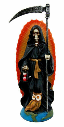 Ebros 7.25"H Holy Death Santa Muerte With Scythe In Tunic Robe Figurine (Black)