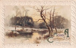 Merry Christmas Scene Stream Bioat Winsch 1910 Postcard E25 - $9.99