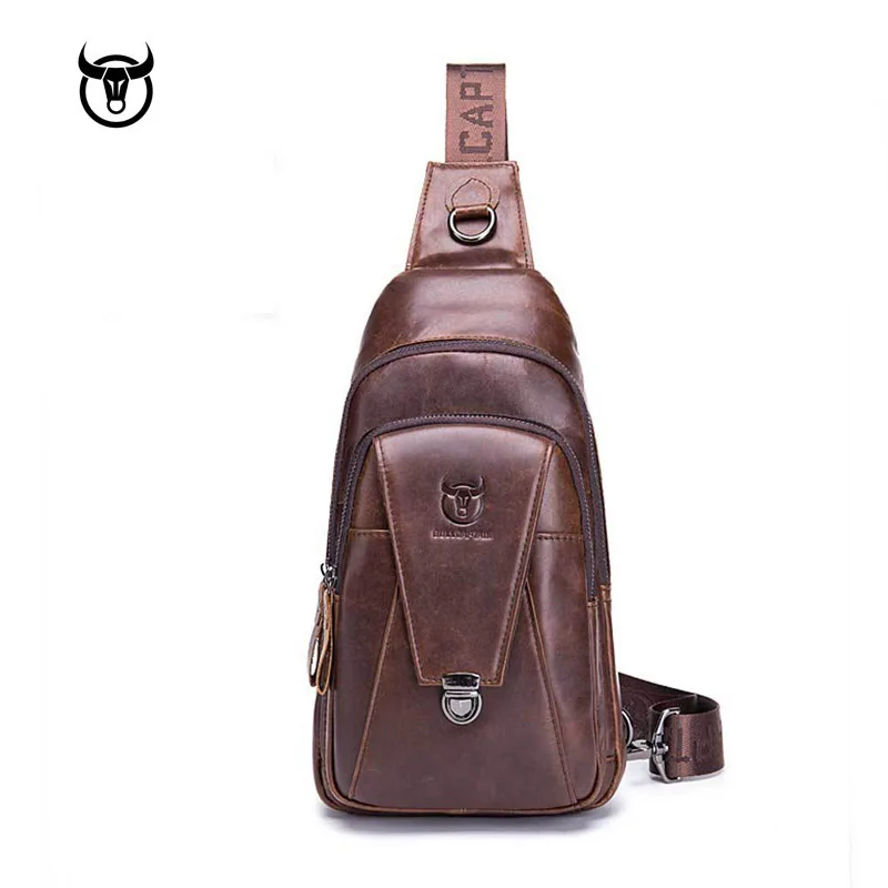High Quality Men Genuine Leather chest bag Cowhide Vintage Chest Back Pa... - $49.60
