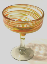 $10 Margarita Blown Glass Orange Amber Gold Swirl Art Mexico Clear Bar Y... - $8.28