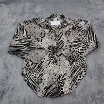 Sitting Pretty Shirt Womens L Multicolor Long Sleeve Collar Animal Print Button - £20.34 GBP