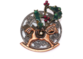 Kenneth Cole KC Christmas Rocking Horse Holly Brooch Pin - $19.99