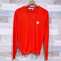 Clemson Tigers Vintage 60s 70s Sweater Orange V Neck Carmel Orlon USA Me... - $44.54