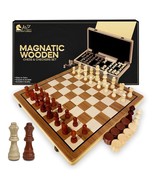 Magnetic Chess and Checkers Game Set - 15&quot; (2 in 1) Folding Wooden Chess... - £38.00 GBP